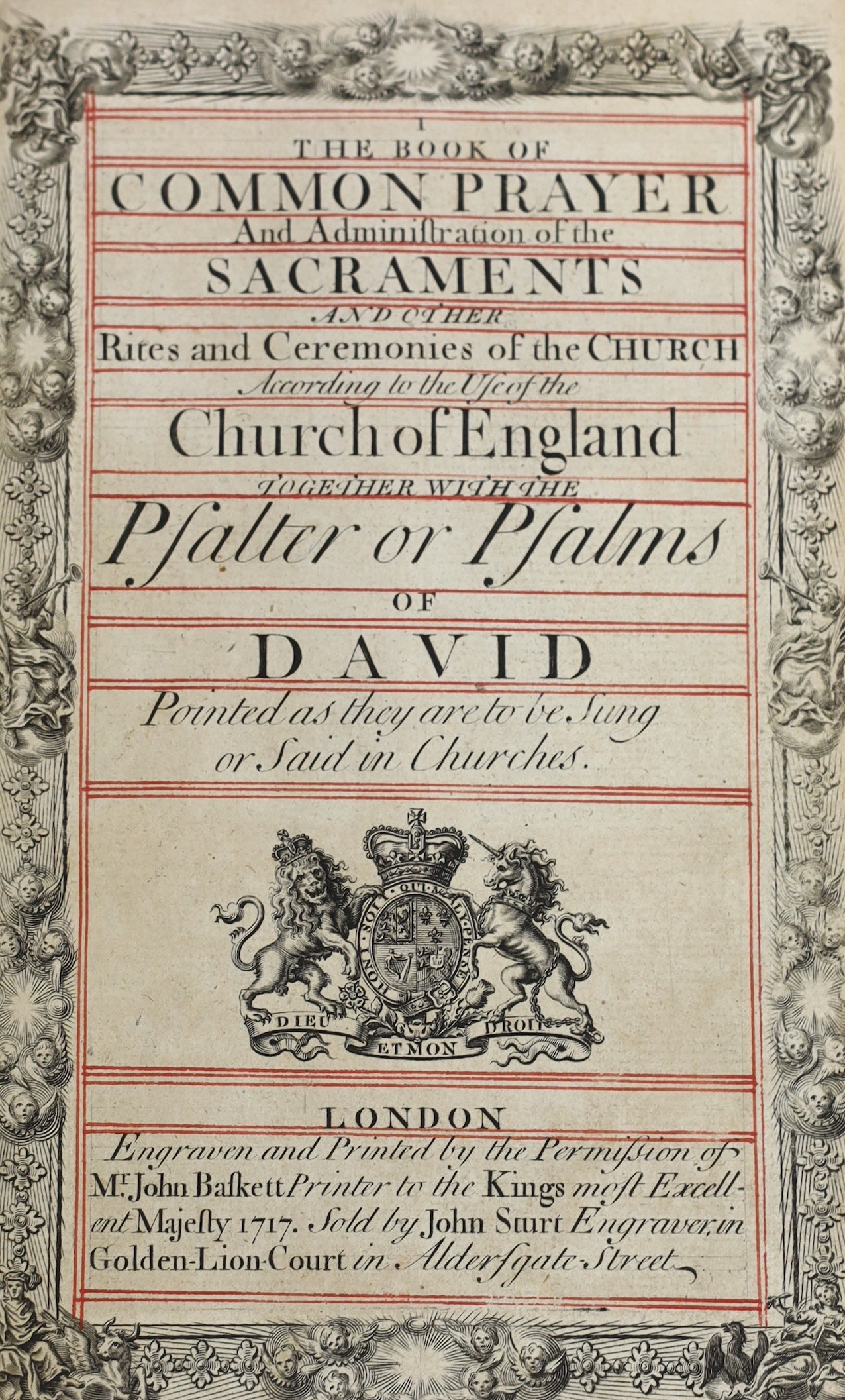 Sturt, John (1668-1730) - The Book of Common Prayer and Administration of the Sacraments, 21 pages of preliminaries including portraits of George I and a double portrait of the Prince and Princess of Wales, list of subsc